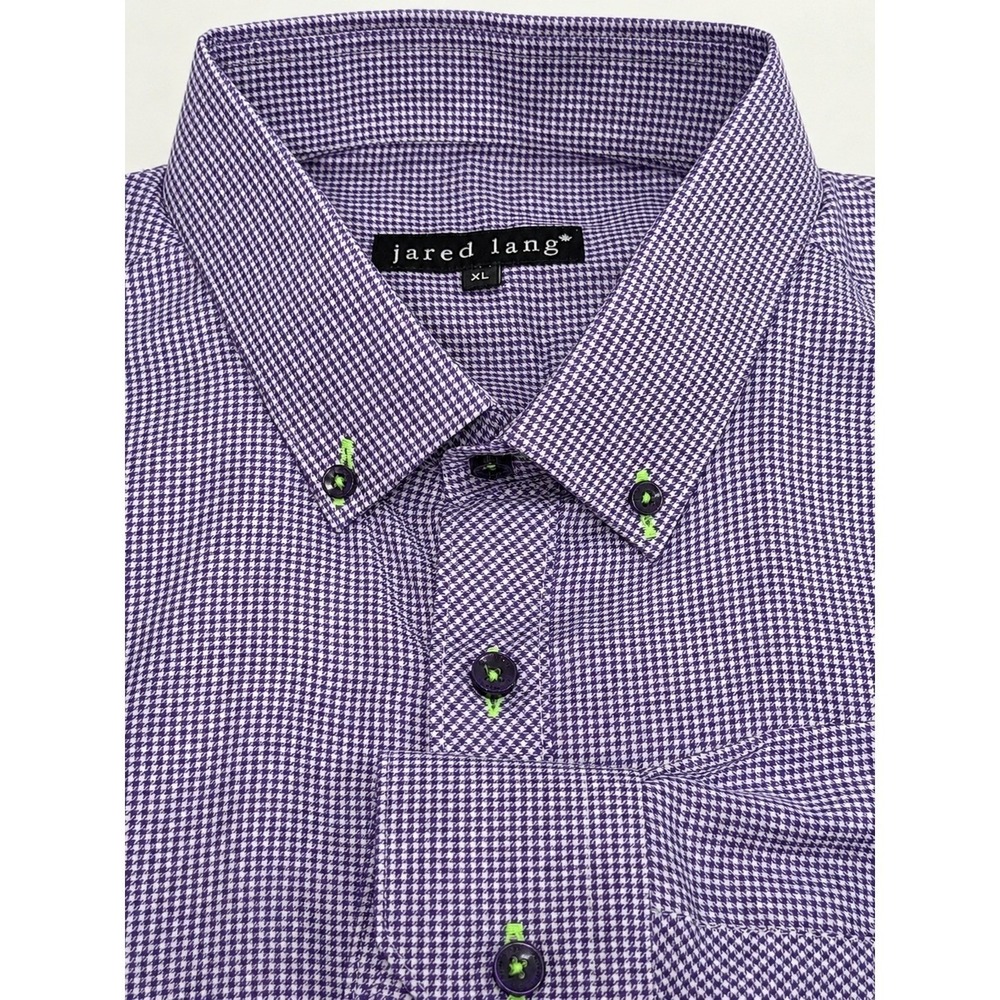 Jared Lang Mens XL Purple Houndstooth Button Down Shirt Preppy Quiet Luxury